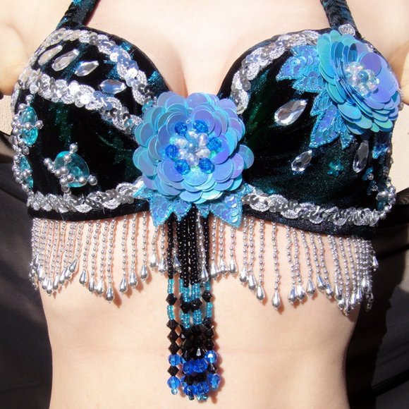 Ameynra Belly Dance Costume Black Velvet Full Set - Picture 4 of 5